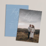 Whimsical Dusty Blue Vertical Photo Baby Shower Thank You Card<br><div class="desc">Introducing our whimsical dusty blue vertical photo baby shower thank you card, perfect for your simple modern boho spring or winter celebration! This card has a boho-chic vibe with elegant calligraphy and a minimalist white-on-blue design, making it ideal for boys. Plus, it's editable, so you can add your own classy,...</div>