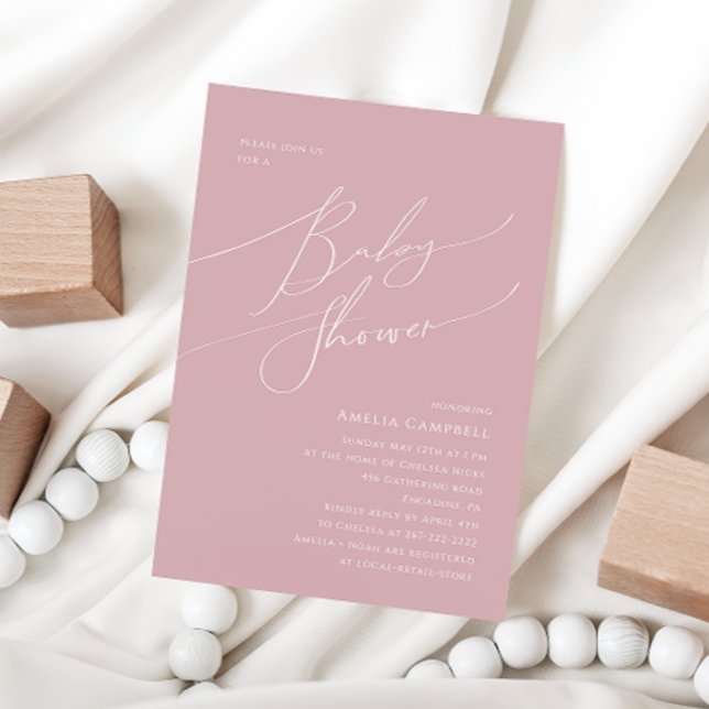 Whimsical Dusty Rose Baby Shower Invitation (Creator Uploaded)