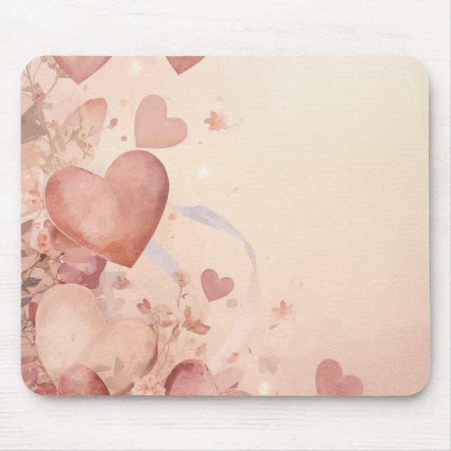Whimsical Dusty Rose Heart Cascade Abstract Mouse Pad (Front)