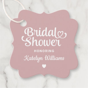 Whimsical Dusty Rose Heart Script Wedding Shower Favour Tags