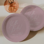Whimsical Dusty Rose Hello Baby! Baby Shower Paper Plate<br><div class="desc">Introducing our whimsical dusty rose hello baby! baby shower paper plates, perfect for your simple modern boho spring or summer celebration! This plate has a blush, light-hearted, boho-chic vibe with elegant calligraphy and a delicate minimalist design, making it ideal for girls. Plus, it's editable, so you can add your own...</div>