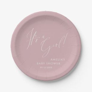 Whimsical Dusty Rose It's a Girl! Baby Shower Paper Plate