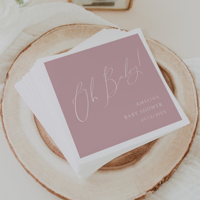 Whimsical Dusty Rose Oh Baby Shower Napkins (Creator Uploaded)