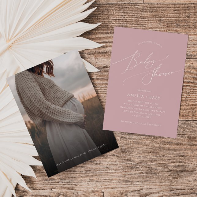 Whimsical Dusty Rose | Photo Baby Shower Invitation (Creator Uploaded)