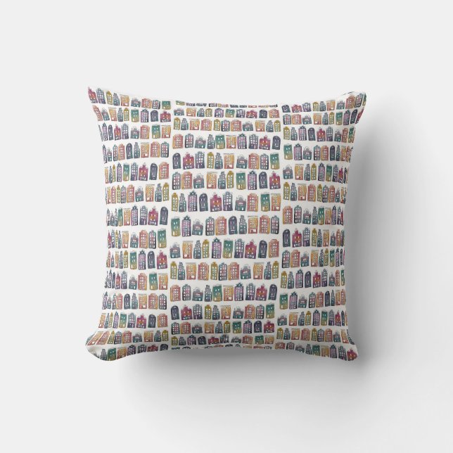 Whimsical Dutch Houses Amsterdam Quirky Colourful Throw Pillow (Front)