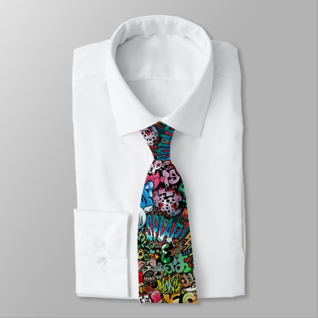 Whimsical dynamic street art Graffiti art pattern Tie (Tied)