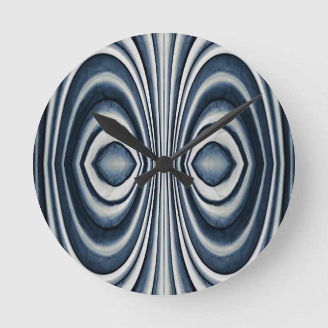 Whimsical Earth Toned Blue Abstract Pattern Round Clock (Front)