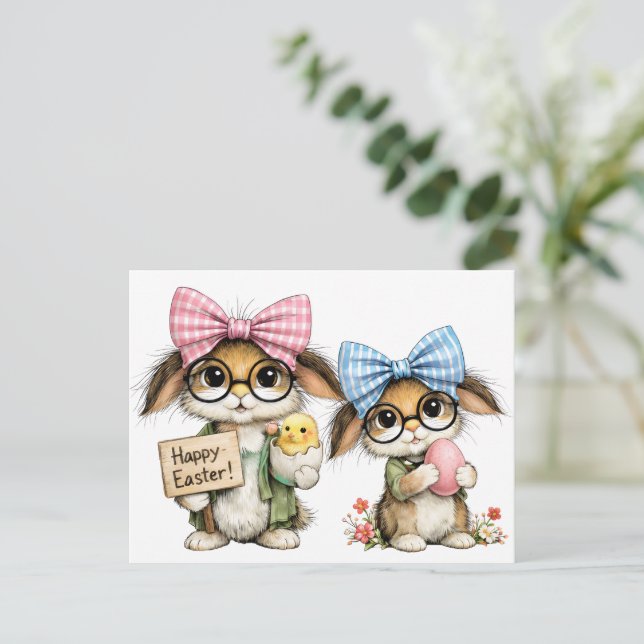 Whimsical Easter Bunnies  Postcard (Standing Front)