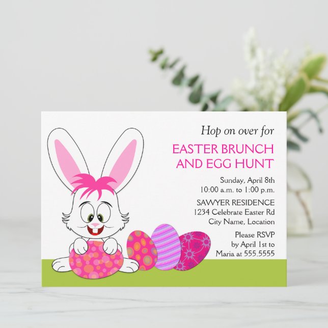 Whimsical Easter Bunny and Eggs Party Invitation (Standing Front)