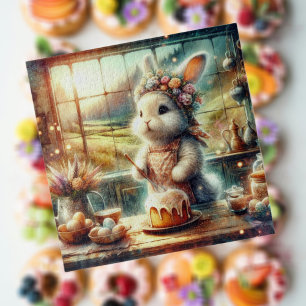 Whimsical Easter Bunny Baker Country Kitchen  Jigsaw Puzzle
