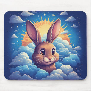 Whimsical Easter Bunny Surrounded By Clouds Mouse Pad