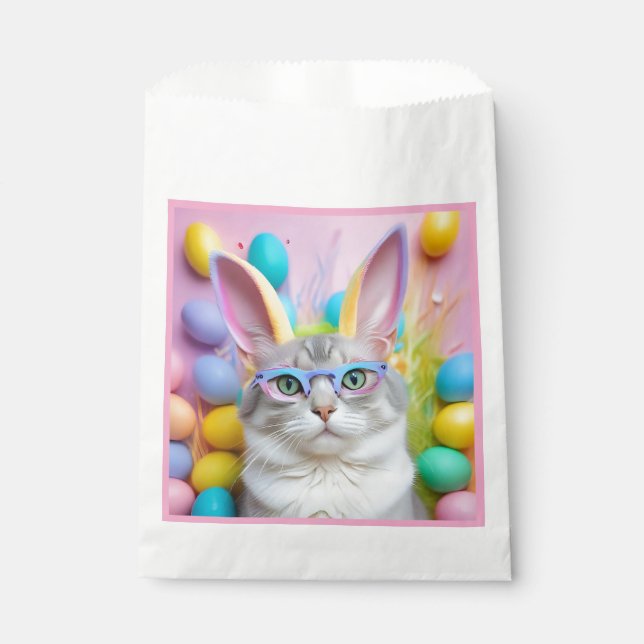 Whimsical Easter Cat with Bunny Ears  Favour Bag (Front)
