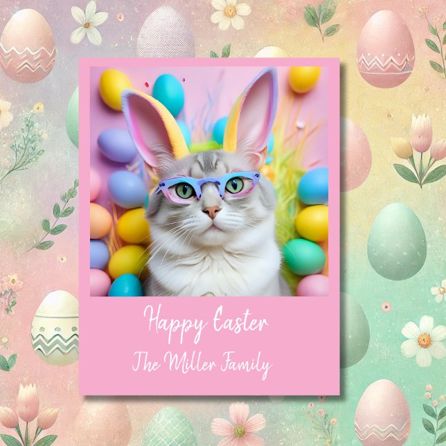 Whimsical Easter Cat with Bunny Ears Holiday Card (Creator Uploaded)
