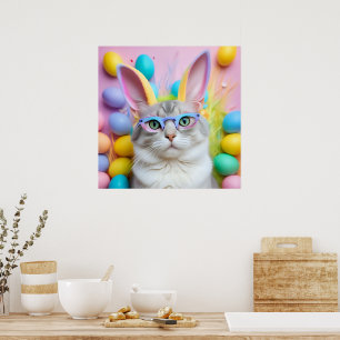 Whimsical Easter Cat with Bunny Ears  Poster
