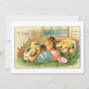 Whimsical Easter Chicks w/Faux Gold Highlights Holiday Card