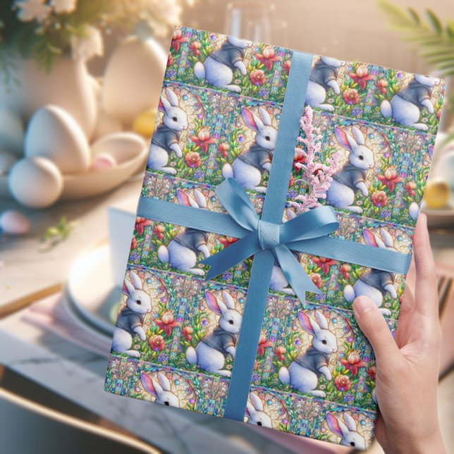 Whimsical Easter Colourful Stained Glass Bunny Wrapping Paper (Creator Uploaded)