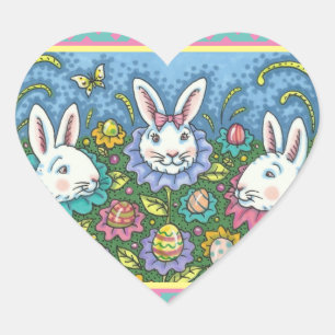 WHIMSICAL EASTER EGG GARDEN, BUNNY RABBIT FLOWERS HEART STICKER