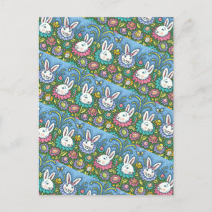 WHIMSICAL EASTER EGG GARDEN, BUNNY RABBIT FLOWERS HOLIDAY POSTCARD