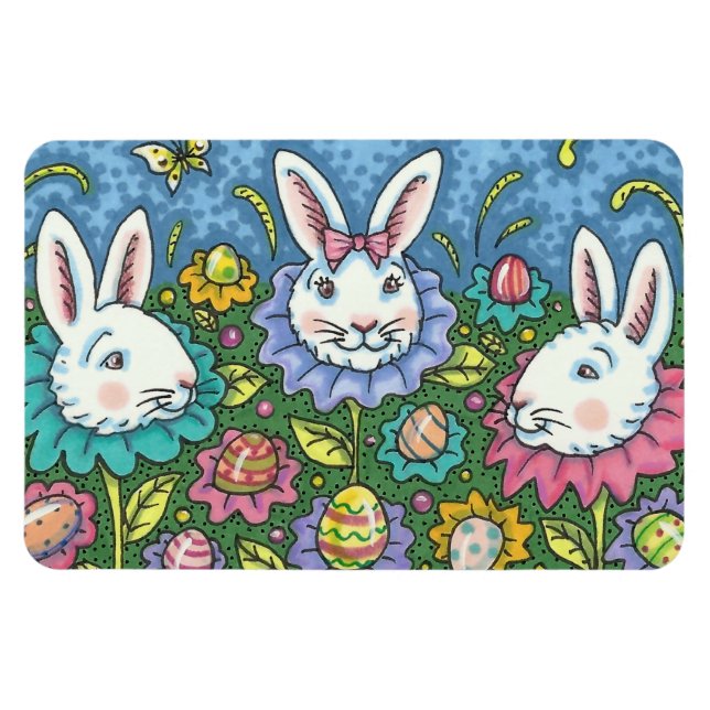 WHIMSICAL EASTER EGG GARDEN, BUNNY RABBIT FLOWERS MAGNET (Horizontal)