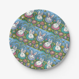 WHIMSICAL EASTER EGG GARDEN, BUNNY RABBIT FLOWERS PAPER PLATE