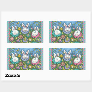 WHIMSICAL EASTER EGG GARDEN, BUNNY RABBIT FLOWERS STICKER