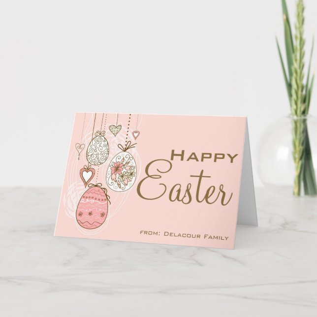 Whimsical Easter Eggs Pink Happy Easter Holiday Card (Front)
