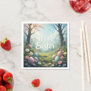 Whimsical Easter Forest Scene Happy Easter Napkin