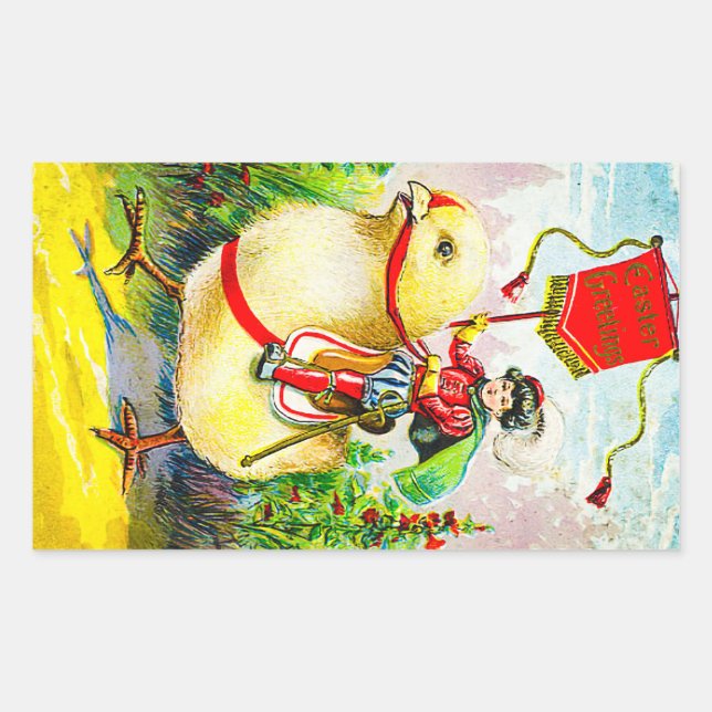 Whimsical Easter Greetings: Rider on Giant Chick Sticker (Front)