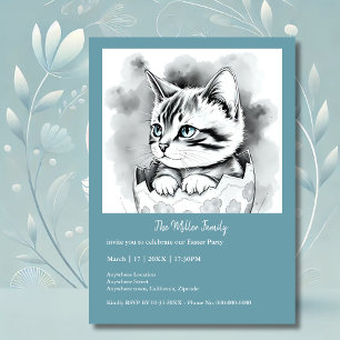 whimsical Easter Kitten in Floral Eggshell
