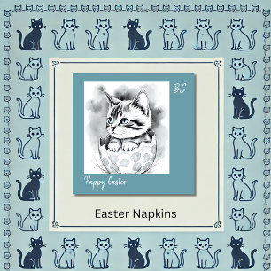 whimsical Easter Kitten in Floral Eggshell Napkin