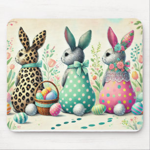 Whimsical Easter Trio Patterned Bunnies Mouse Pad