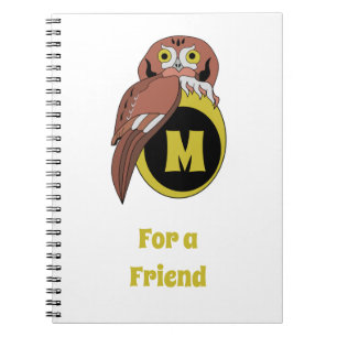 Whimsical Eastern Screech Owl Monogram Notebook