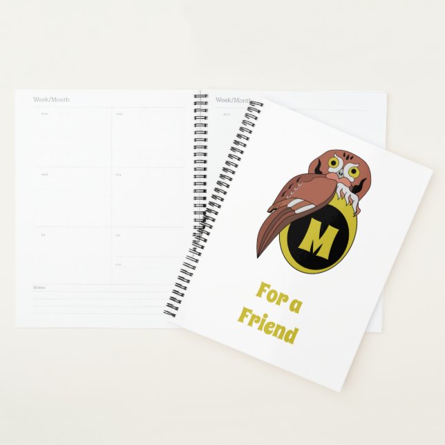 Whimsical Eastern Screech Owl Monogram Planner (Display)