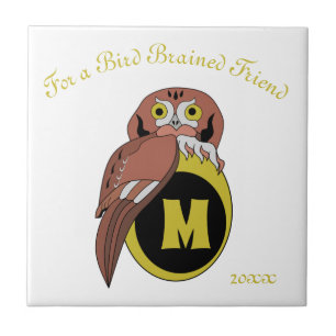 Whimsical Eastern Screech Owl Monogram Tile
