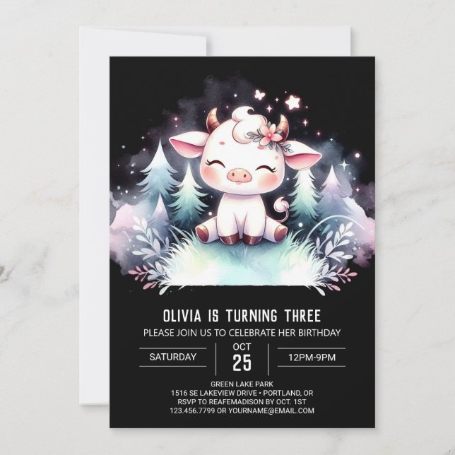 Whimsical Editable Cow Birthday  Invitation (Front)