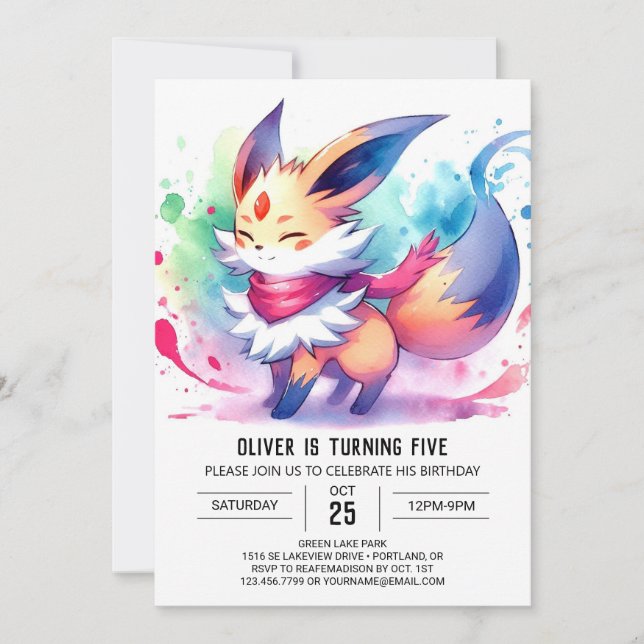 Whimsical Editable Fox Birthday Invitation (Front)