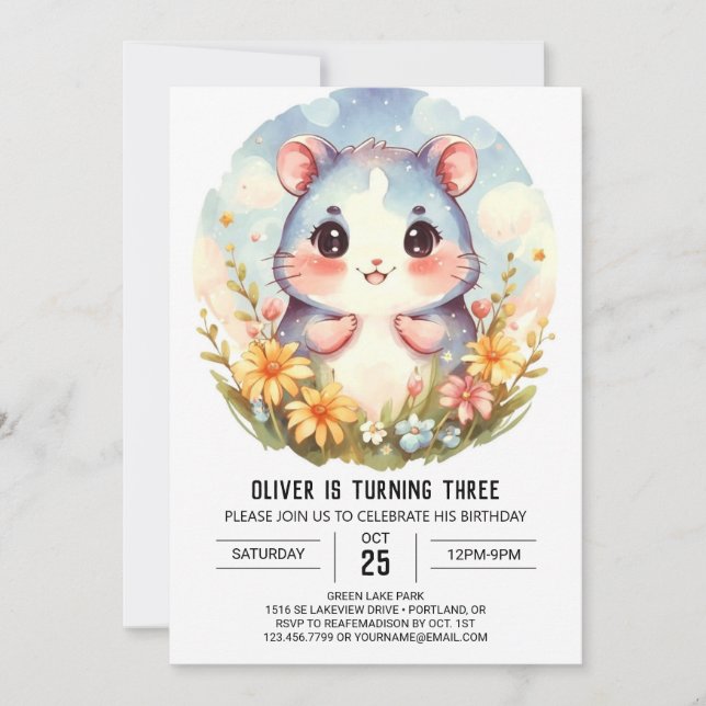 Whimsical Editable Hamster Birthday Invitation (Front)