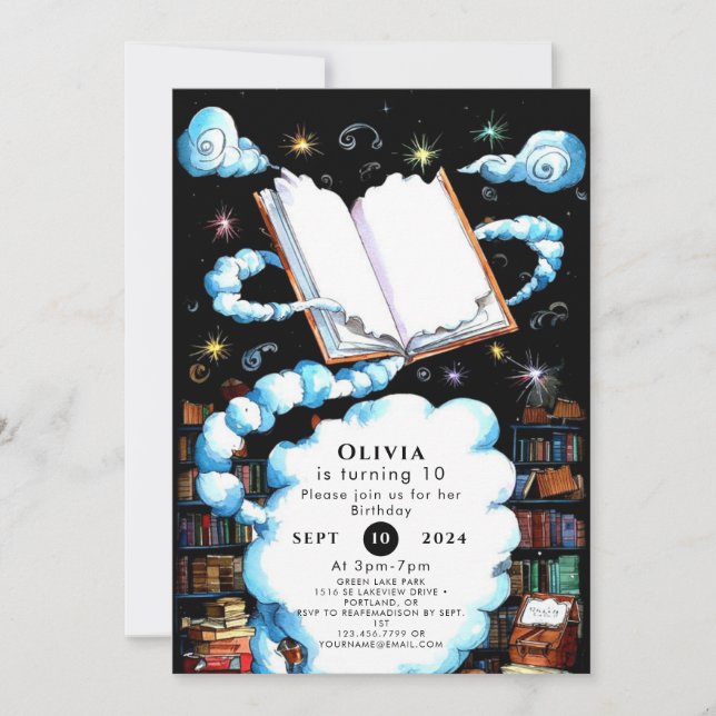  Whimsical Editable Magical Storybook Birthday Invitation (Front)