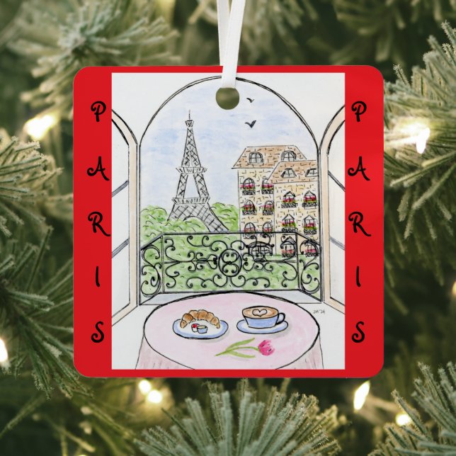 Whimsical Eiffel Tower Paris PERSONALIZE PHOTO Metal Ornament (Insitu)