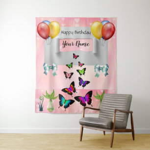 Whimsical Elegant Butterflies Shimmery Background Tapestry