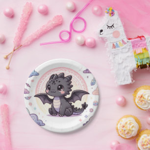Whimsical Elegant Dragon Baby Shower Paper Plate