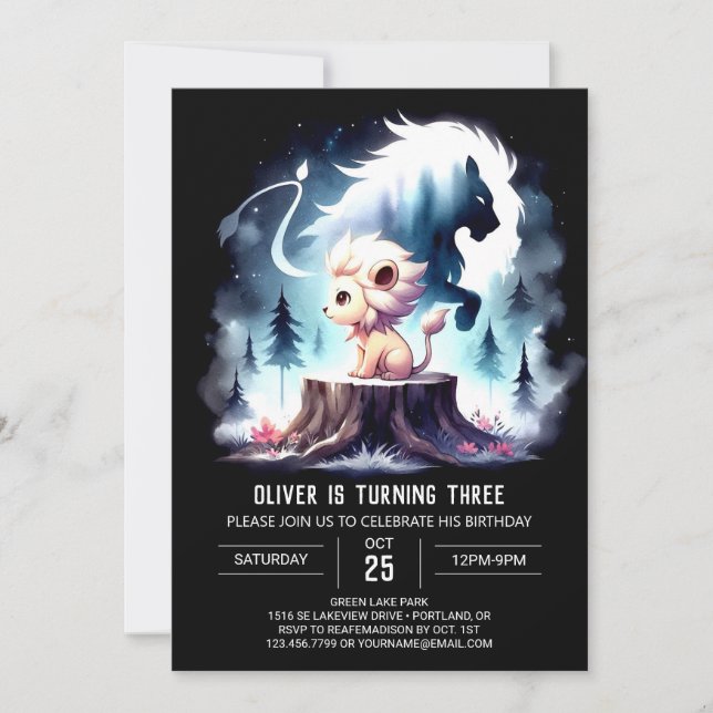Whimsical Elegant Lion Birthday Invitation (Front)