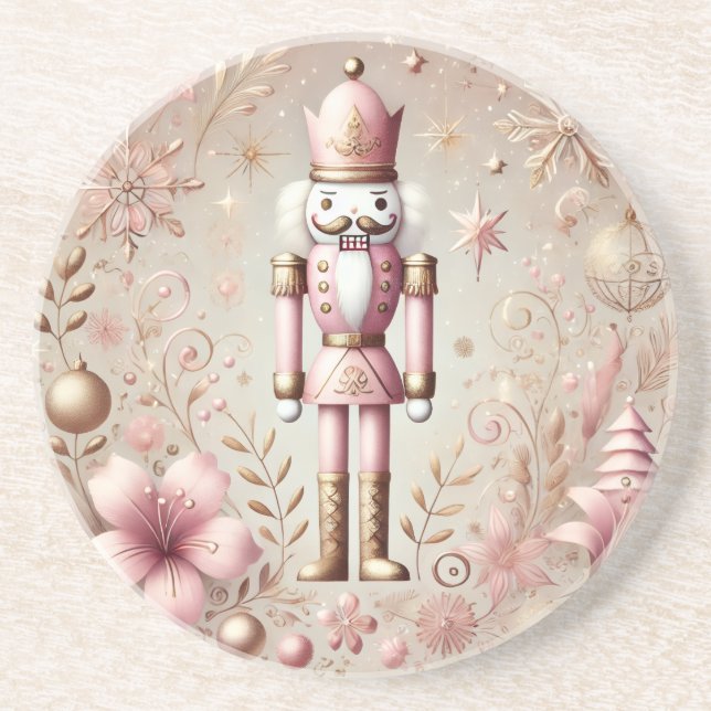 Whimsical Elegant Pink and Gold Pastel Nutcracker  Coaster (Front)
