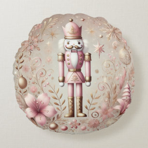 Whimsical Elegant Pink and Gold Pastel Nutcracker  Round Pillow