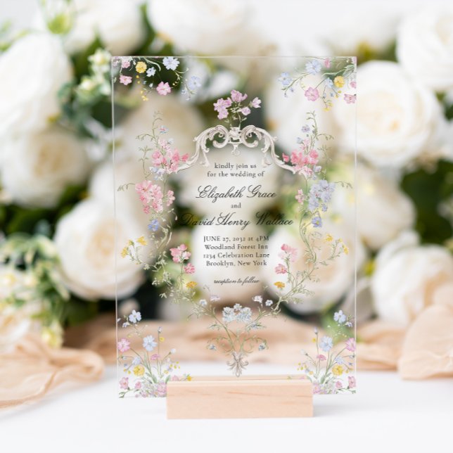 Whimsical Elegant Rococo Floral Crest Wedding Acrylic Invitations (Creator Uploaded)