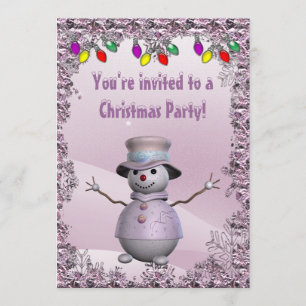 Whimsical, Elegant Snowman Pink Christmas Party Invitation