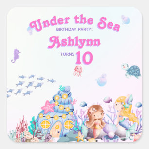 Whimsical Elegant Sweet Under the Sea Mermaid Square Sticker