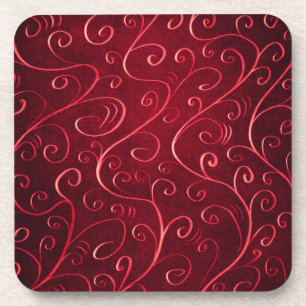 Whimsical Elegant Textured Red Swirl Pattern Coaster