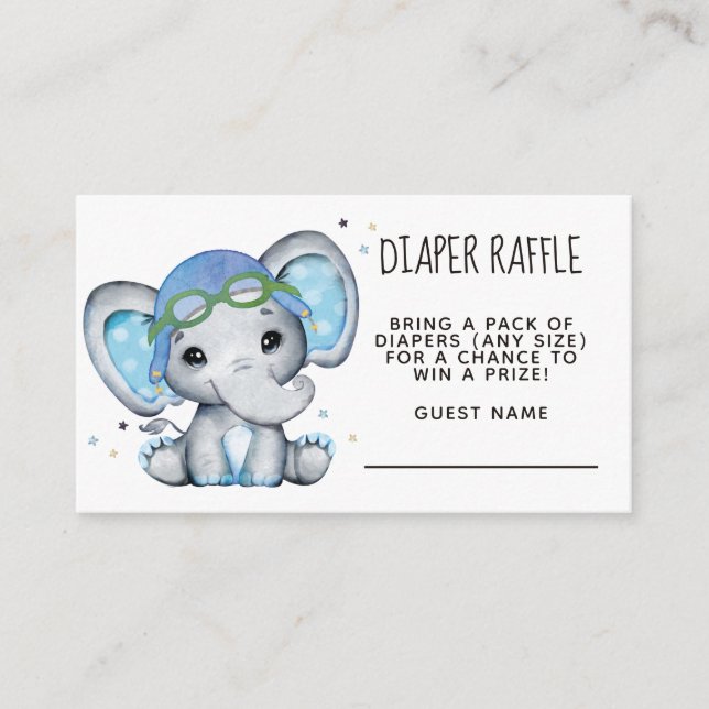 Whimsical Elephant Airplane Diaper Raffle Enclosure Card (Front)