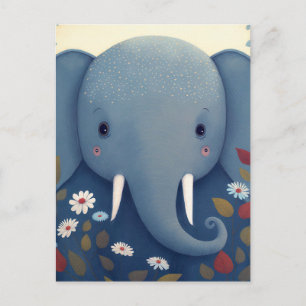 Whimsical Elephant and Flowers Postcard
